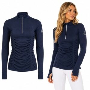 Goode Rider SZ M Shirt Blue Seamless Quarter Zip Long Sleeve Equestrian Riding